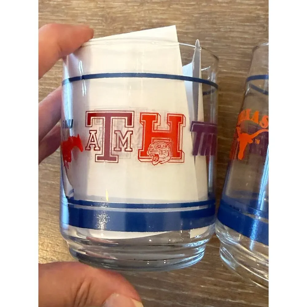 Vintage 1980's Southwest Conference SWC Football Team Logo Glasses Tumbler set 2
